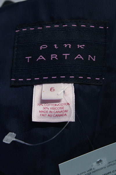 Pink Tartan Womens Navy Cotton Two Button Long Sleeve Blazer Jacket Size 6