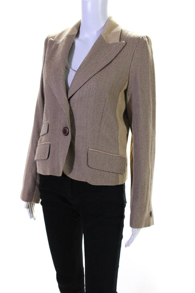 Pink Tartan Womens Brown Printed Wool Two Button Long Sleeve Blazer Size 10