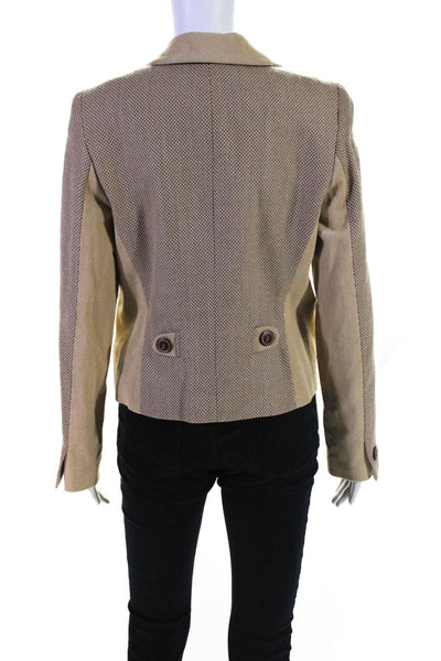 Pink Tartan Womens Brown Printed Wool Two Button Long Sleeve Blazer Size 10