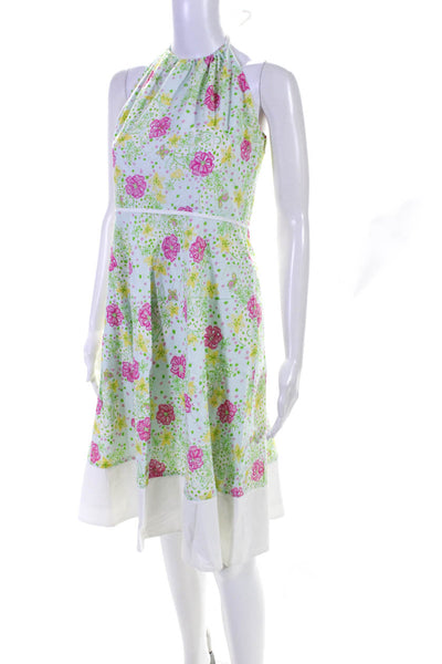 Lilly Pulitzer Womens Green Cotton Floral Halter Sleeveless Shift Dress Size 6