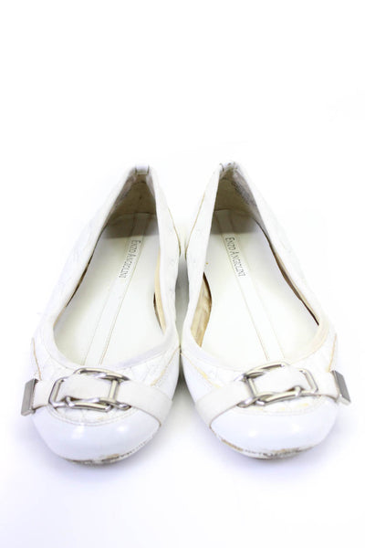 Enzo Angiolini Womens White Leather Embellished Ballet Flats Shoes Size 9M