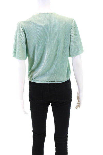 ASTR Womens Ribbed Textured Draped Ruched Hem V-Neck Blouse Top Green Size M