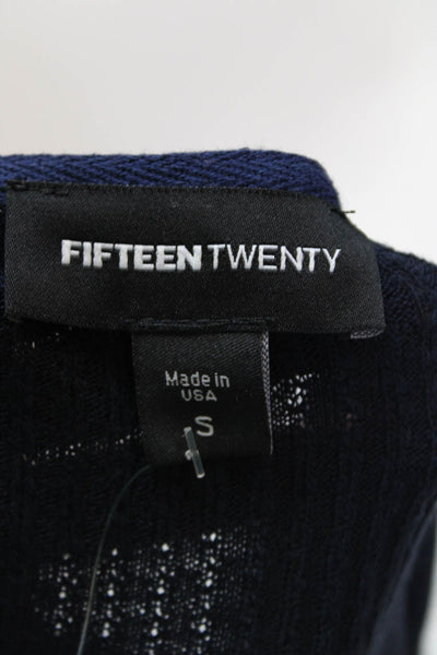 Fifteen Twenty Womens Button Fringe Waffle-Knit Long Sleeve Cardigan Navy Size S