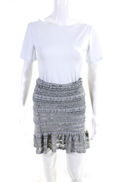 Max Studio Womens Lace Ruffled Hem Straight Stretch Knit Skirt Gray Size XS