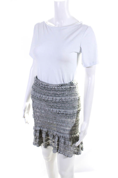 Max Studio Womens Lace Ruffled Hem Straight Stretch Knit Skirt Gray Size XS
