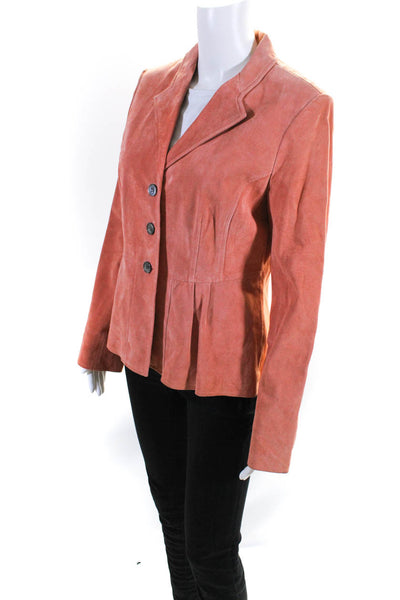 Anne Klein Womens Suede Long Sleeve Three Button Blazer Jacket Orange Size M