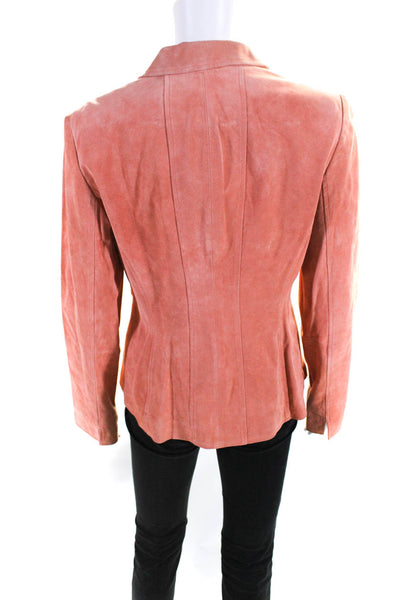 Anne Klein Womens Suede Long Sleeve Three Button Blazer Jacket Orange Size M