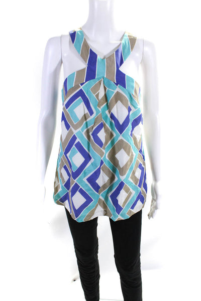 Trina Turk Womens Cotton Geometric Print Halter Blouse Top Multicolor Size 10