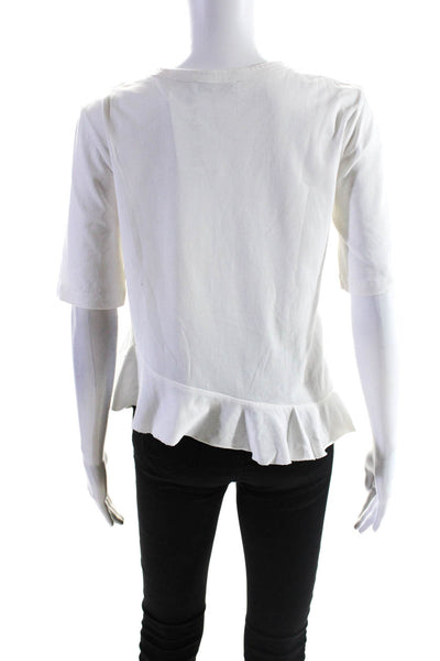 Sandro Womens Asymmetric Ruffle Hem Short Sleeve Top Tee Shirt White Size 1