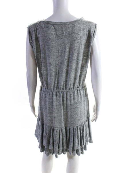 Rebecca Taylor Womens Scoop Neck Sleeveless Linen Peplum Midi Dress Gray Size M
