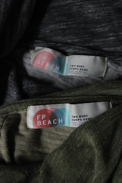 FP Beach Womens Long Sleeved Cowl Turtleneck Shirts Green Gray Size L Lot 2