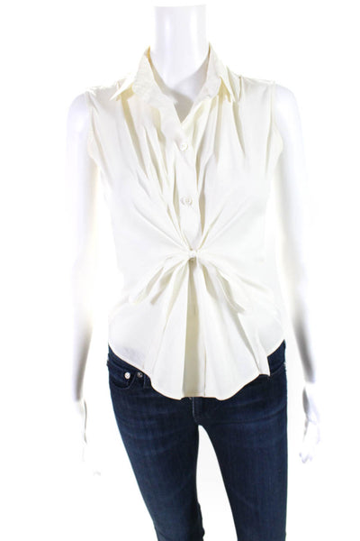 Prada Women's Sleeveless Tie Front Button Down Collar Blouse White Size IT.40