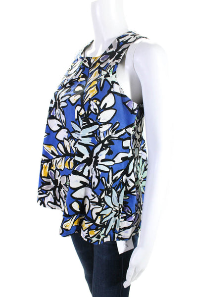 Shosh Women's Sleeveless Floral Print Sleeveless Blouse Blue Size 1