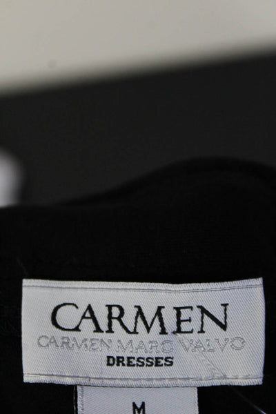 Carmen Marc Valvo Womens Faux Leather Trim Surplice Sheath Dress Black Medium