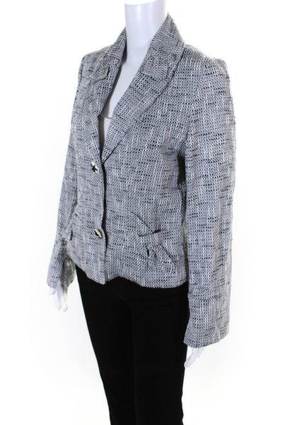 Donna Sui Womens Woven Tweed Snap Blazer Jacket Black White Size 10