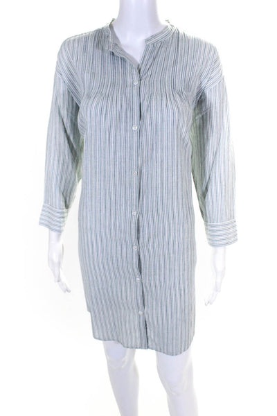 Elizabeth and James Womens Linen Striped Print Shirt Dress Blue White Size S