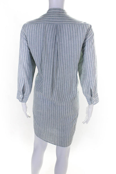 Elizabeth and James Womens Linen Striped Print Shirt Dress Blue White Size S