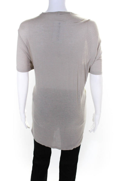 T Alexander Wang Womens V-Neck Striped Print Short Sleeve T-Shirt Gray Size L