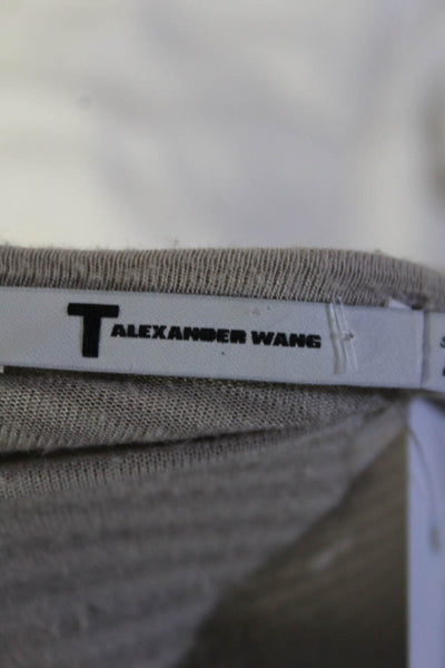 T Alexander Wang Womens V-Neck Striped Print Short Sleeve T-Shirt Gray Size L