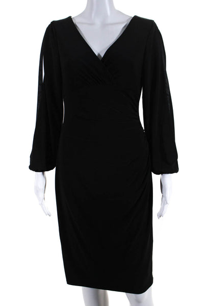 Lauren Ralph Lauren Womens V Neck Solid Long Sleeve Midi dress Black Size 6