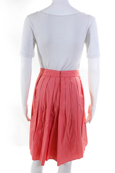 Tahari Elie Tahari Womens Solid Cotton A-Line Pleated Midi Skirt Pink Size 10