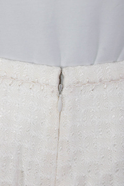 Saks Fifth Avenue Signature Womens Solid Pleated Frayed Tweed Skirt White Size M