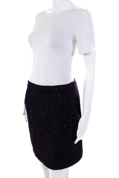 Cynthia Rowley Womens Sparkle Tweed Front Pocket A-Line Skirt Purple Size 8