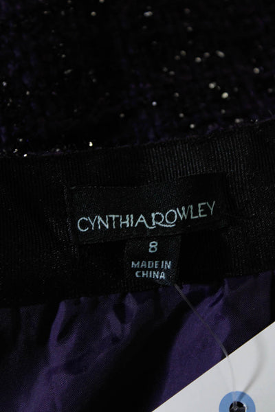 Cynthia Rowley Womens Sparkle Tweed Front Pocket A-Line Skirt Purple Size 8