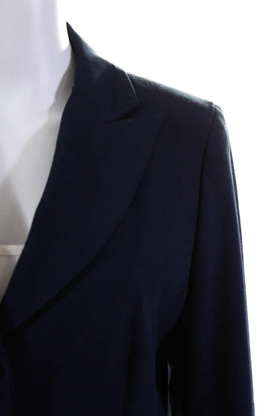 Tahari Womens Solid V Neck Three Button Flap Pocket Blazer Coat Blue Size 8
