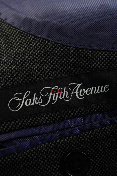 Saks Fifth Avenue Mens Wool Spot Textured Button Collared Blazer Gray Size EUR40