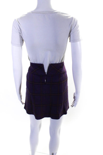 Nanette Lepore Womens Wool Waist Detail Check Print Pleated Skirt Purple Size 6