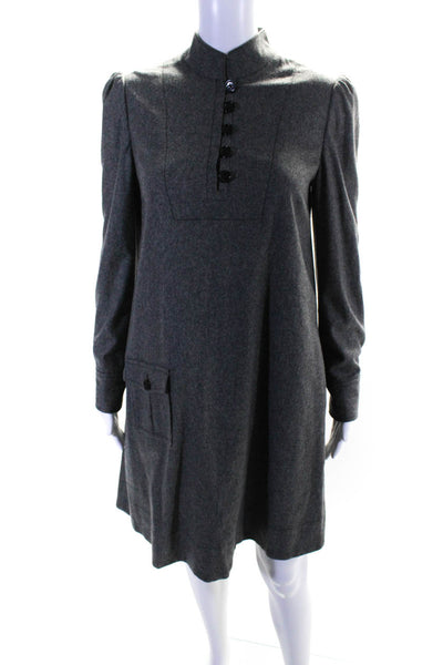 Marc Jacobs Womens Long Sleeve High Neck Fleece Shift Dress Gray Wool Size 8