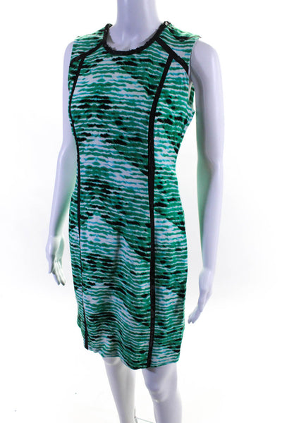 Calvin Klein Womens Green Linen Printed Crew Neck Zip Back Shift Dress Size 2