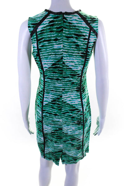 Calvin Klein Womens Green Linen Printed Crew Neck Zip Back Shift Dress Size 2