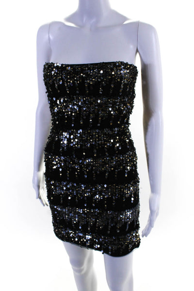Robert Rodriguez Womens Black Sequins Strapless Zip Back Mini Dress Size 4