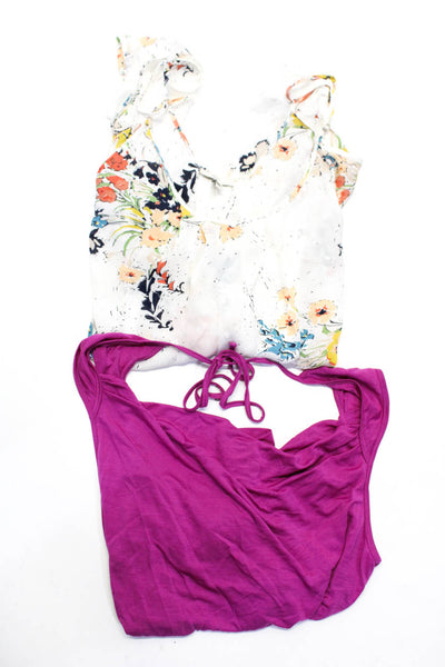 Joie Womens Silk Cold Shoulder Floral Blouse Multicolor Fuschia Size M, 4 Lot 2
