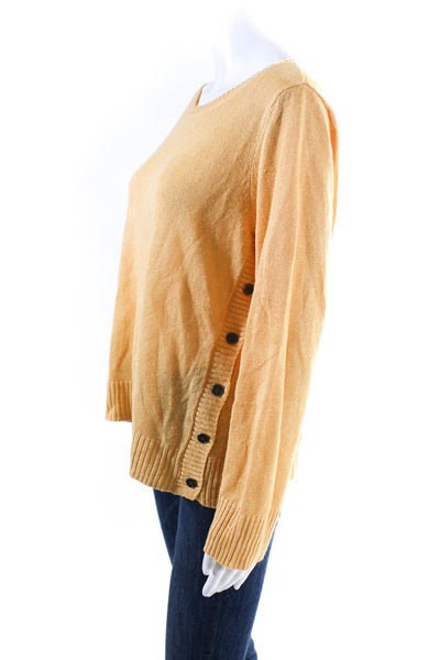 Eileen Fisher Womens Organic Linen Crew Neck Sweater Yellow Size Large