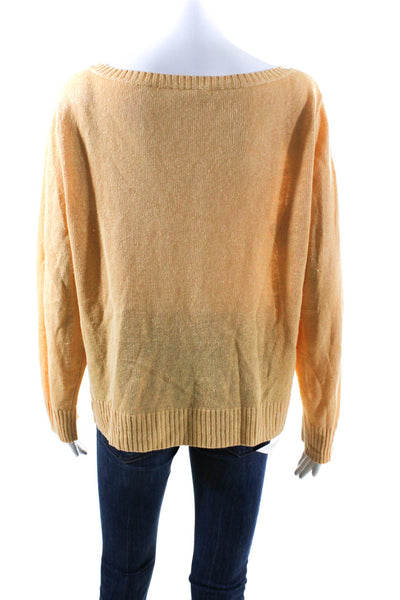 Eileen Fisher Womens Organic Linen Crew Neck Sweater Yellow Size Large