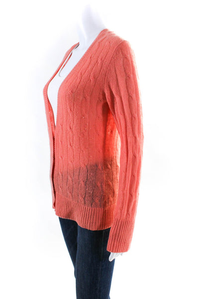 Christopher Fischer Womens Cashmere Cable Knit Cardigan Sweater Pink Size Large