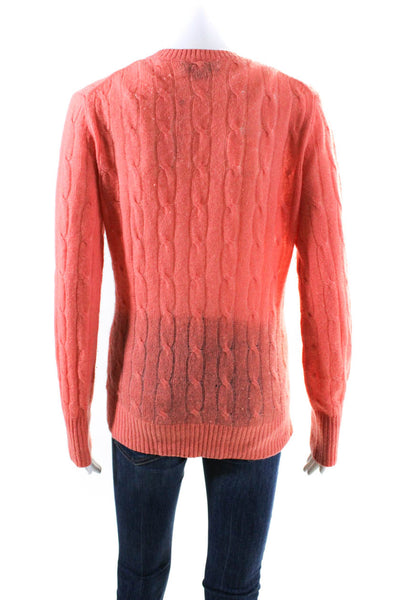 Christopher Fischer Womens Cashmere Cable Knit Cardigan Sweater Pink Size Large