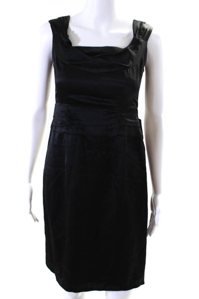 Nanette Lepore Womens Black Silk Drape Neck Sleeveless Shift Dress Size 2