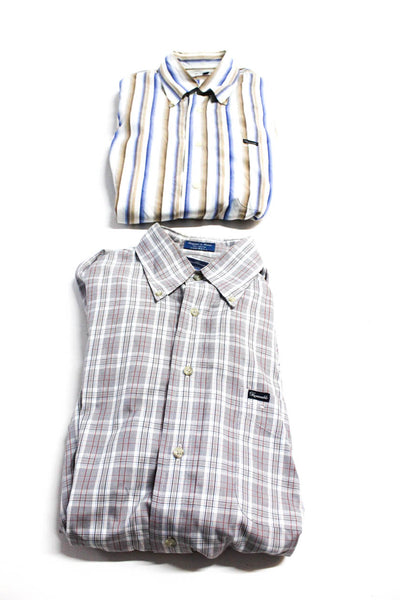 Faconnable Mens Brown Blue Striped Button Down Dress Shirts Size L XXL lot 2