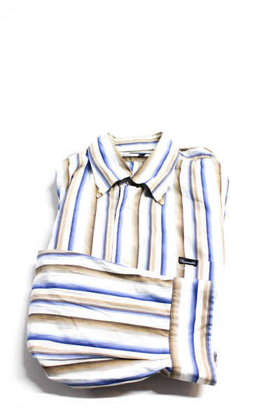 Faconnable Mens Brown Blue Striped Button Down Dress Shirts Size L XXL lot 2