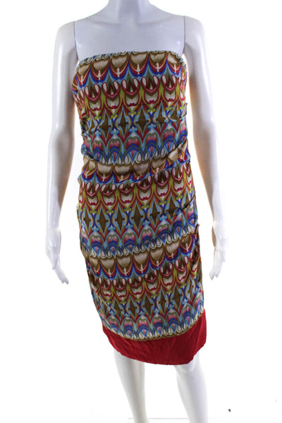 Nicole Miller Collection Womens Abstract Strapless Sheath Dress Multicolor Sz 6
