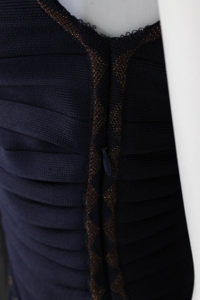Zac Posen Womens Knit V Neck Sleeveless Fit & Flare Dress Navy Blue Size Medium