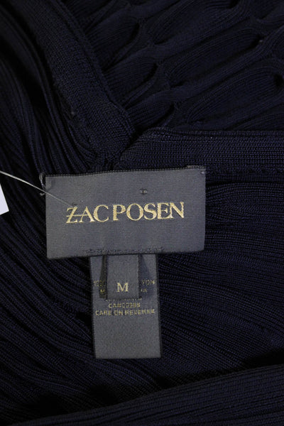 Zac Posen Womens Knit V Neck Sleeveless Fit & Flare Dress Navy Blue Size Medium