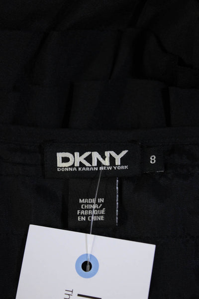 DKNY Womens Beaded Crew Neck Tiered Ruffle Short Sleeve Shift Dress Black Size 8