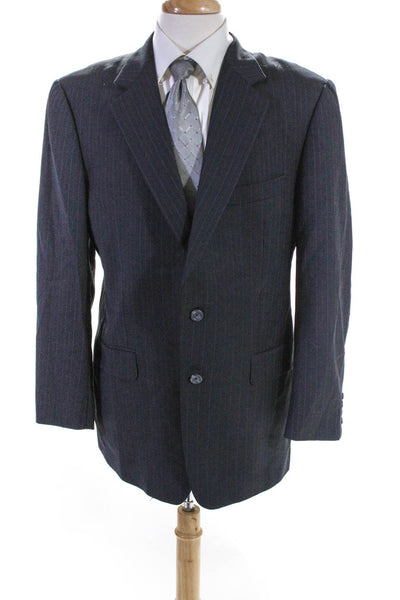 Burberry Mens Dark Navy Wool Pinstriped Two Button Long Sleeve Blazer Size 42R