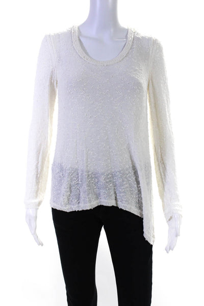 Rag & Bone Womens White Textured Scoop Neck Long Sleeve Sweater Top Size S