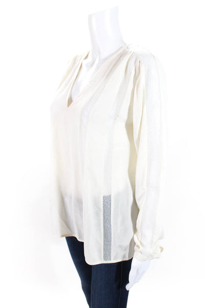 L'Agence Womens Silk Mesh Texture Stripe Button Long Sleeve Blouse Cream Size XS